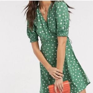 Vero Moda green polka dot wrap dress